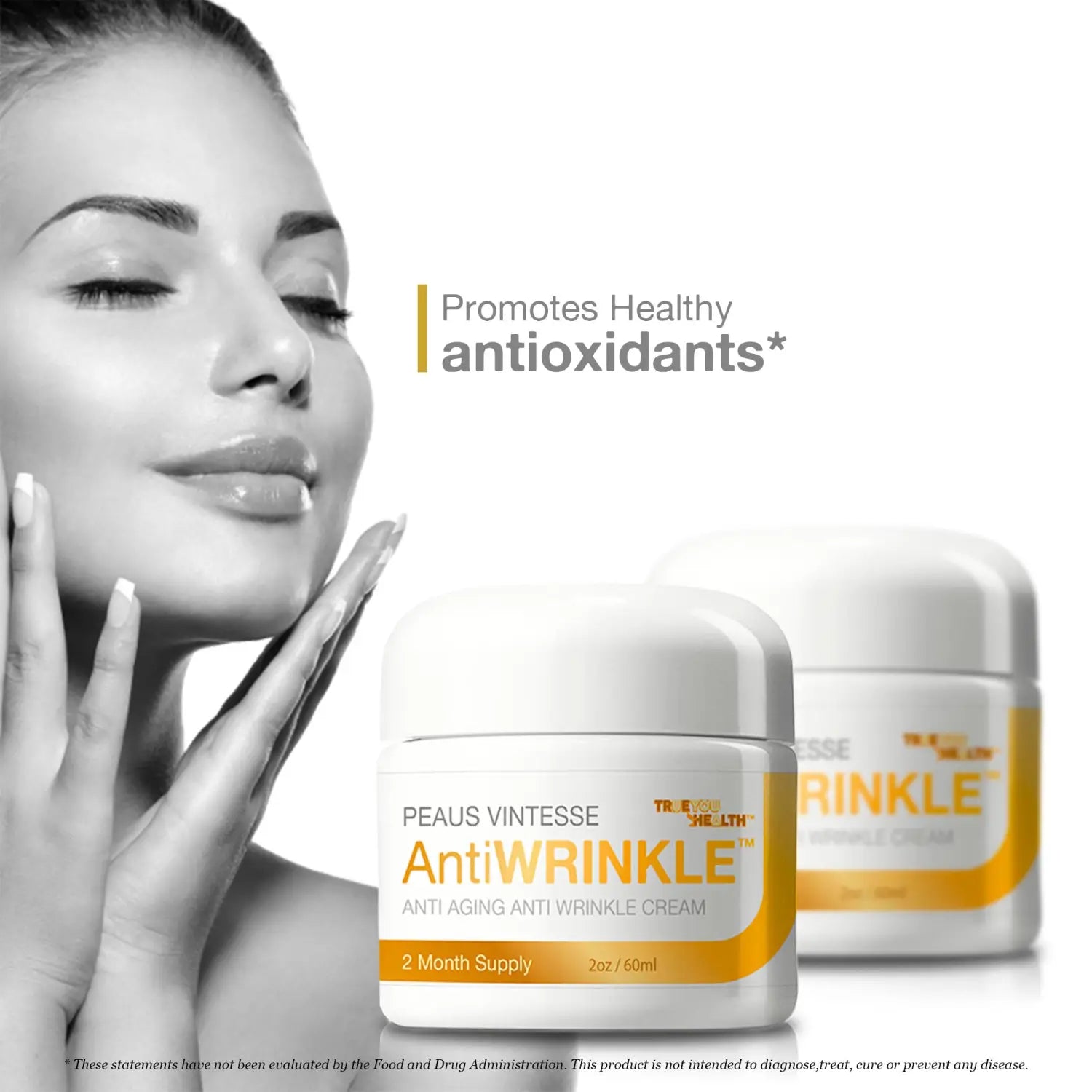 white and orange jar of Peaus Vintesse anti aging moisturizing face cream designed for aging skin with anti-wrinkle properties
