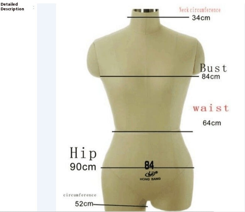 Beige fabric mannequin with labeled bust waist hip and neck circumference measurements displaying a studded leather harness perform dance costume.