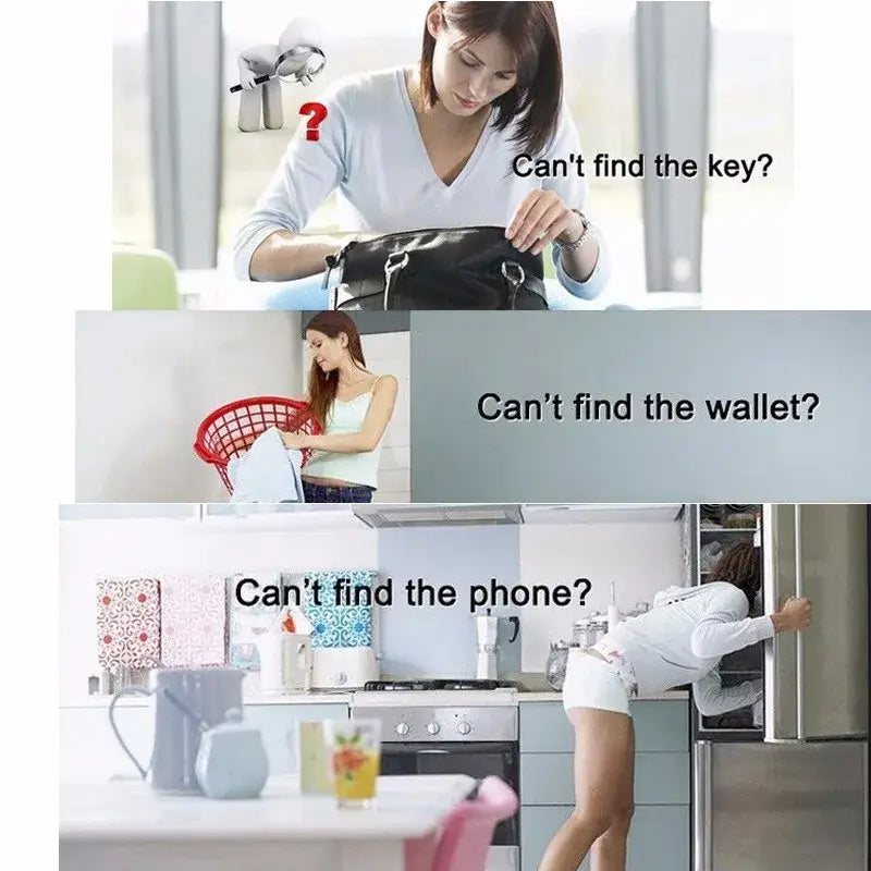 Black leather handbag with silver hardware featuring a black water drop anti lost object finder for secure tracking of lost objects