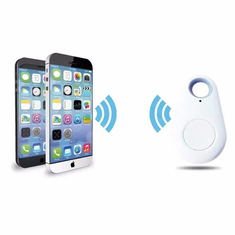 white wireless anti lost object finder with circular button and looped top for water drop design