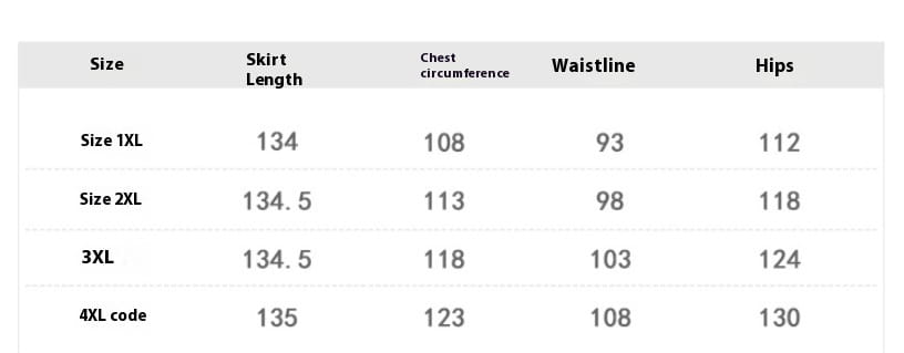 Size chart for rose gold v-neck sequin long sleeved pleated dress showing measurements in inches for sizes 1xl to 4x.