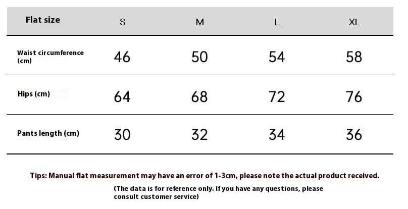 size chart in centimeters for mint green nude feel pocket yoga shorts displaying measurements for sizes s, m, l, and xl.