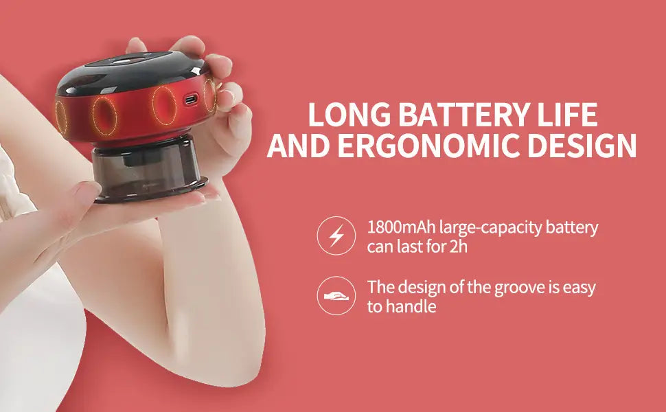 red and black electric vacuum cupping handheld massager with circular suction cups and negative pressure heating model