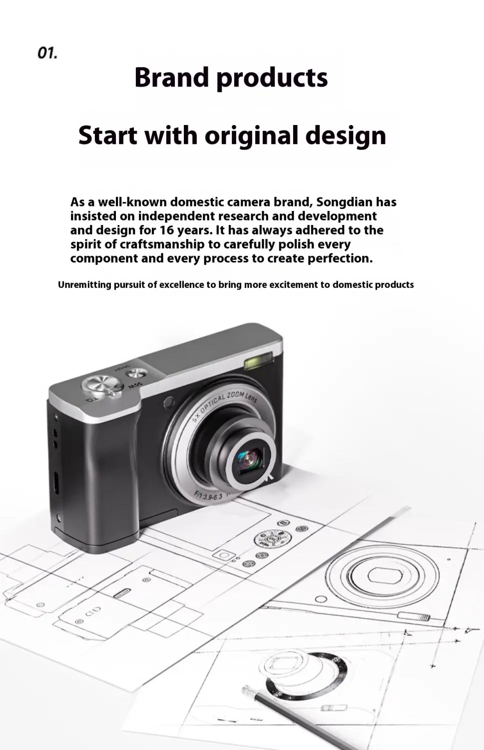 Silver and black digital camera with a sleek metallic finish featuring a prominent 5K HD optical zoom lens for high-quality shooting digital camera performance.