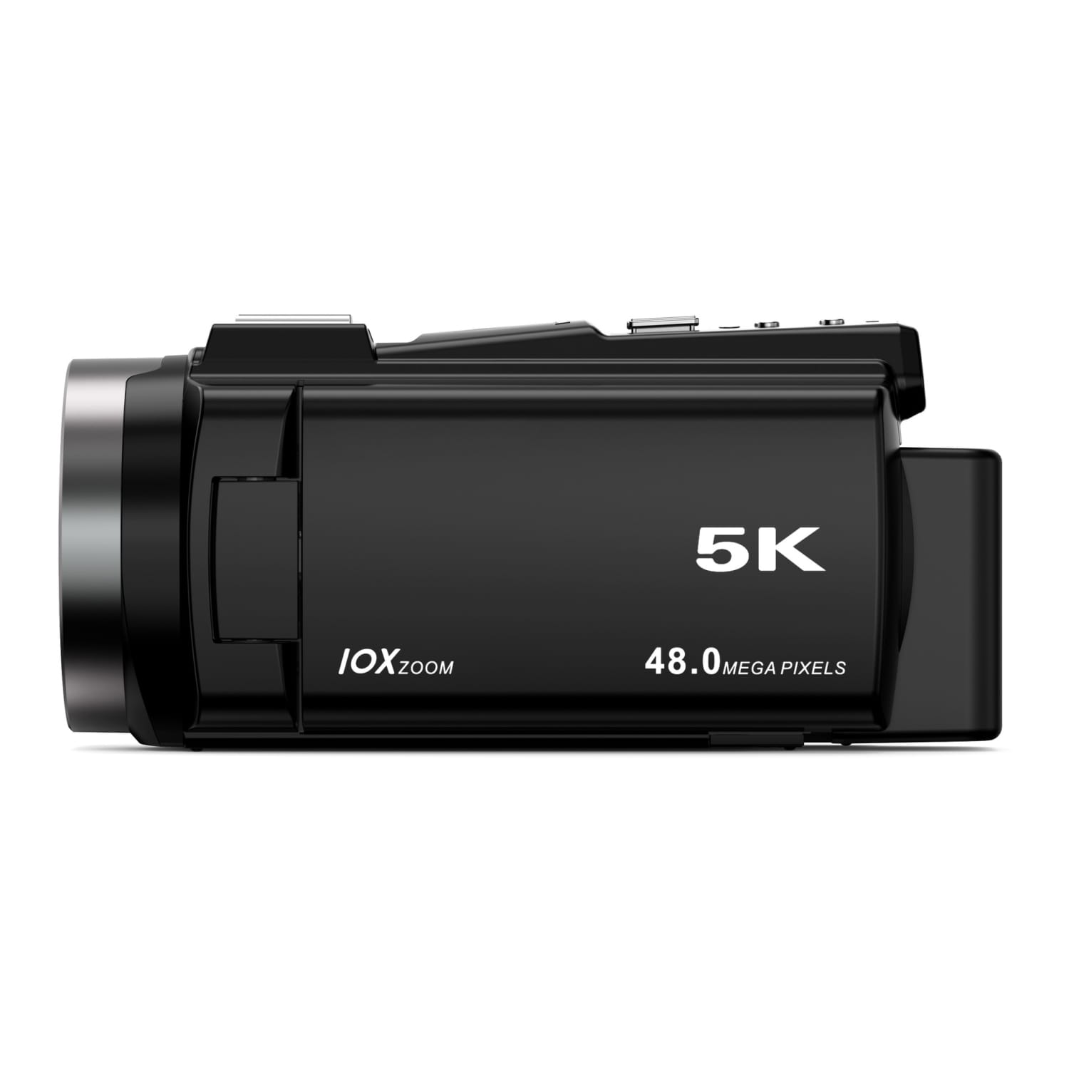 black 5k outdoor sports camera with optical zoom features a sleek compact design and 48.0 mega pixels on its side panel for high-resolution digital optical zoom photography.