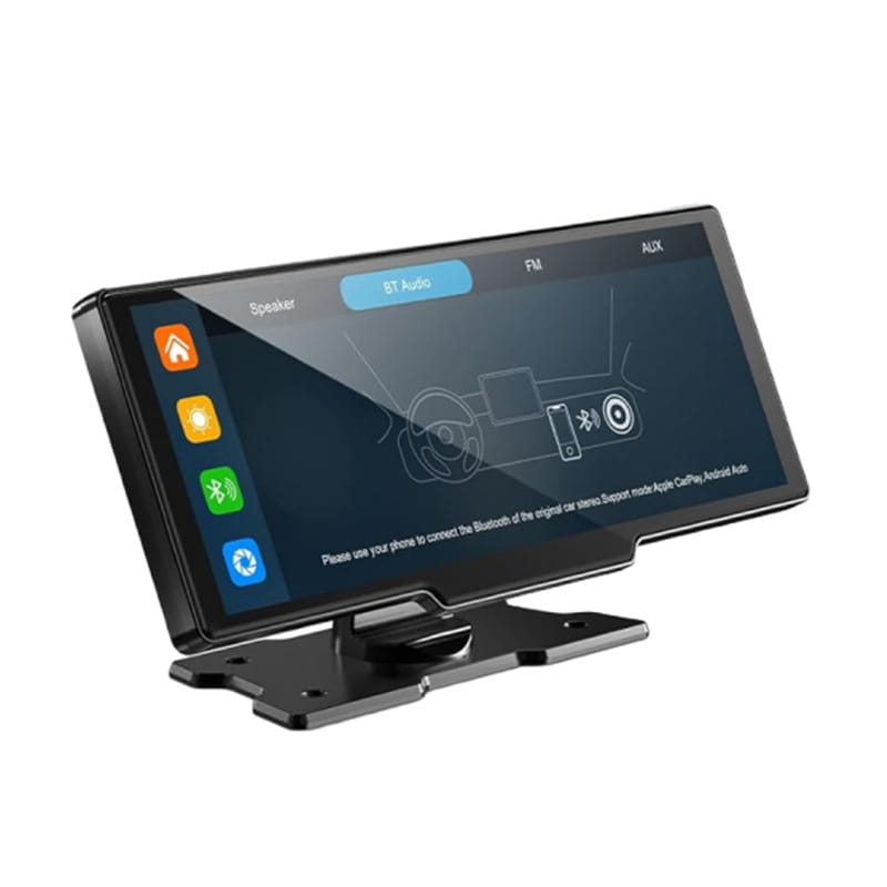 Black car stereo with a 10.26 inch touchscreen display showing audio options and bluetooth connectivity for 10.26 inch car navigation with rear dual recording feature.