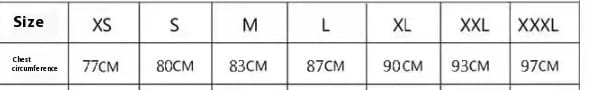 The image displays a size chart listing chest circumferences in centimeters for the off the shoulder mini light wedding dress with train ranging from xs to xxxl.
