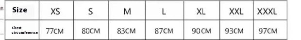 The image displays a size chart listing chest circumferences in centimeters for the ivory satin outdoor travel shooting light yarn gown from size xs to xxxl.