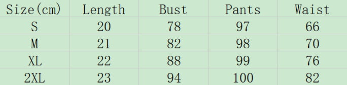 The table displays size measurements in centimeters for the black orchid fashion vacation women’s skirt set across sizes s to 2xl.