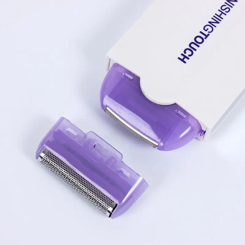 purple plastic and metal sensa-light head for an electric hair removal device designed for precision hair removal