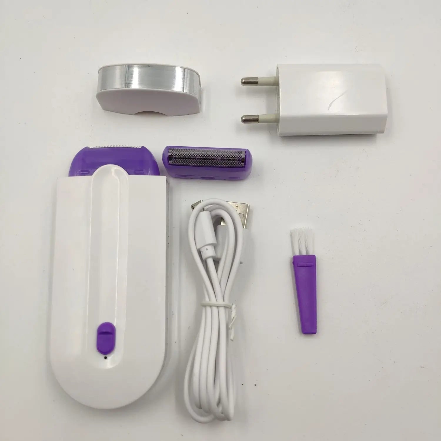 white and purple electric hair removal device with sensa-light head and sleek ergonomic design for effective electric hair removal