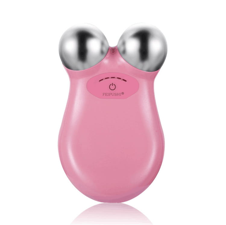pink feipush facial lifting firming roller with two silver spherical heads for firming skin rejuvenation