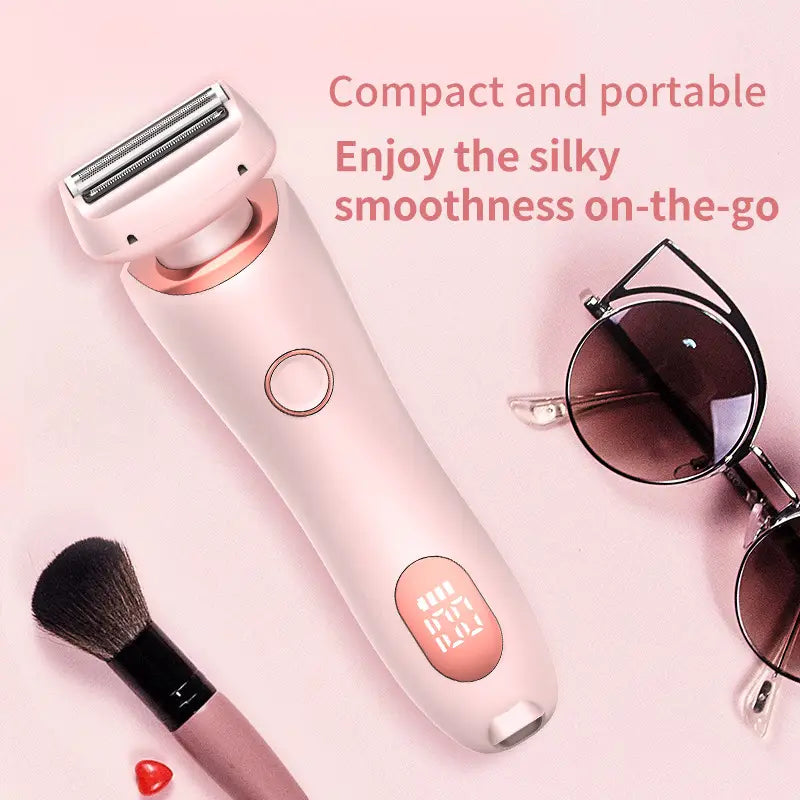 pink and rose gold 2 in 1 hair removal epilator with led display featuring a sleek compact design for efficient hair removal and usb charging
