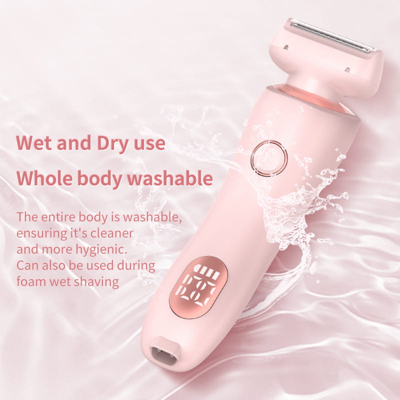 pink electric 2 in 1 hair removal epilator with led display featuring a sleek rounded design and metallic accents for efficient hair removal usb charging