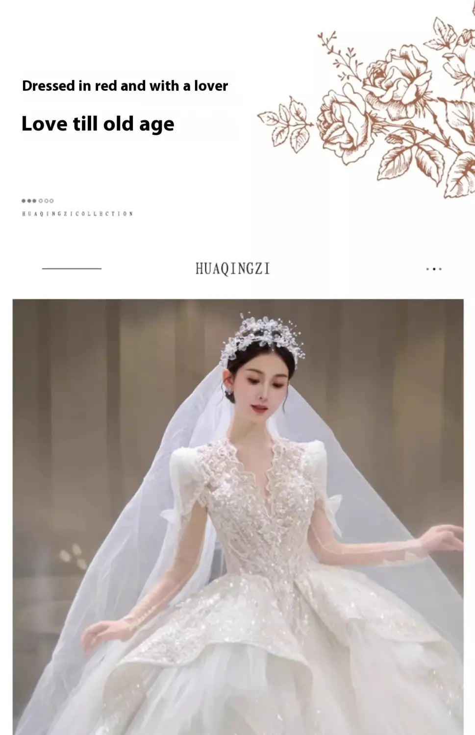 a white french retro bride main yarn long sleeve wedding gown with intricate beading and lace detailing featuring a v-neckline and puffed yarn long sleeves