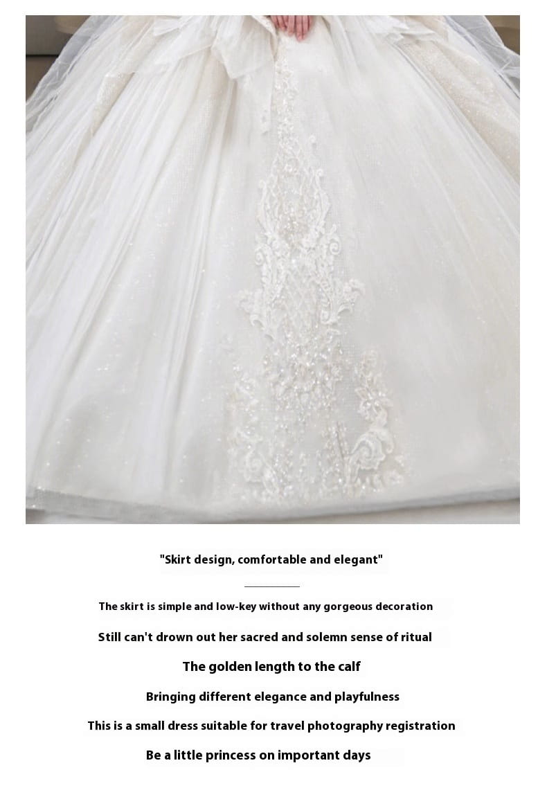 a flowing white french retro bride main yarn wedding gown with delicate lace and beaded embellishments down the center of the skirt and long sleeves made from main yarn long fabric