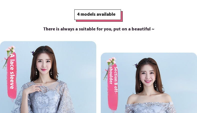 A long bridesmaid blue lace and tulle dress with delicate sheer sleeves and intricate embroidery for a bridesmaid blue wedding.