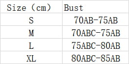 The size chart for the shimmering pink satin luxury women’s fashion bikini swimsuit displays bust measurements in centimeters for sizes s through xl.