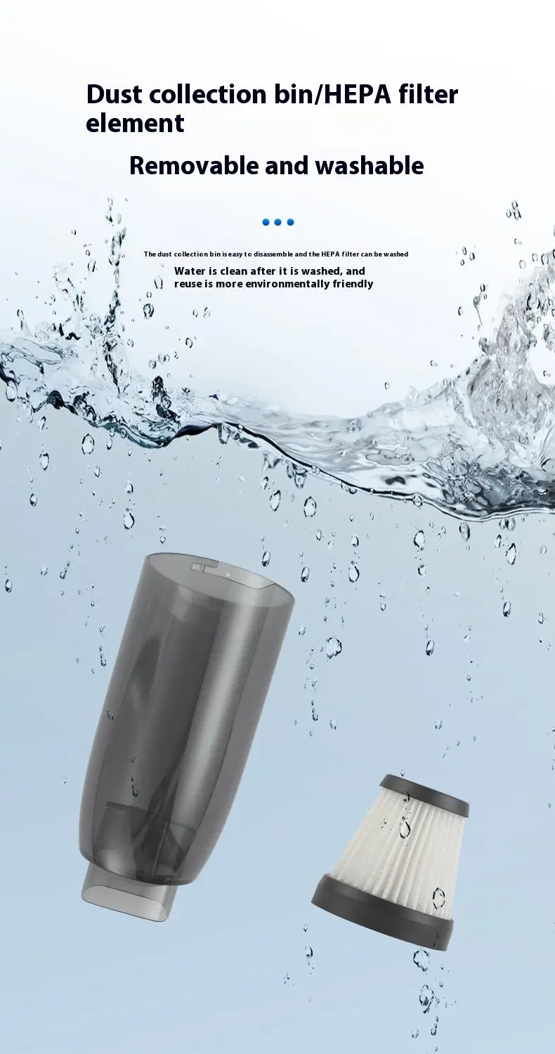 Transparent gray dust collection bin with removable white hepa filter element for black car integrated wireless handheld vacuum x1pc.