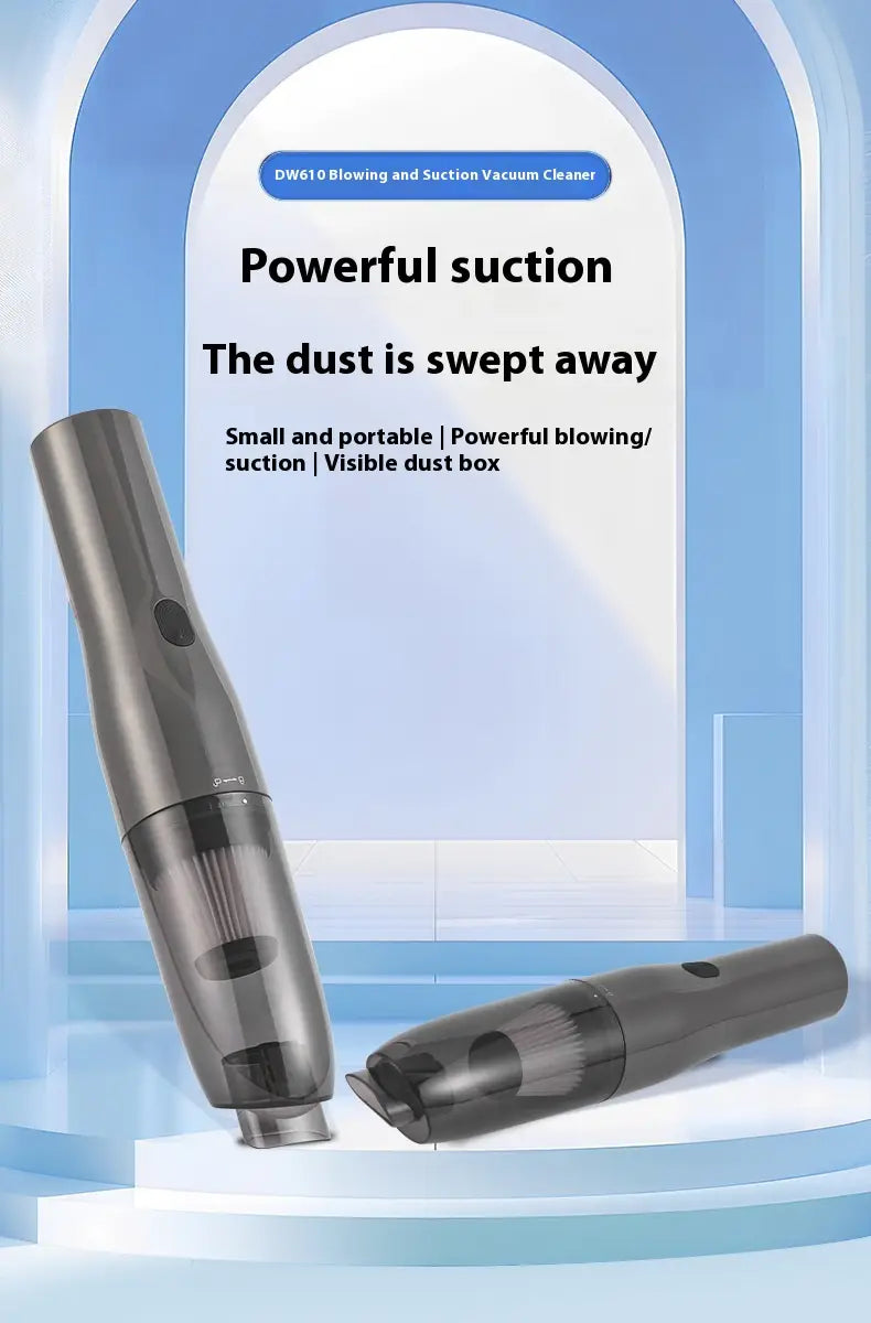 Silver and black dw610 car integrated wireless handheld vacuum with transparent dust box x1pc for car cleaning.