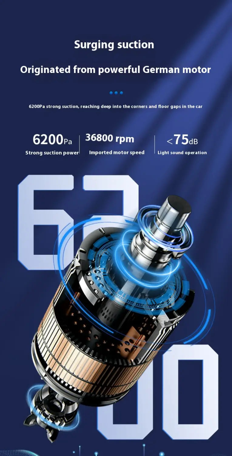 a sleek metallic motor with polished chrome finish and copper-colored internal components for black car integrated wireless handheld vacuum x1pc