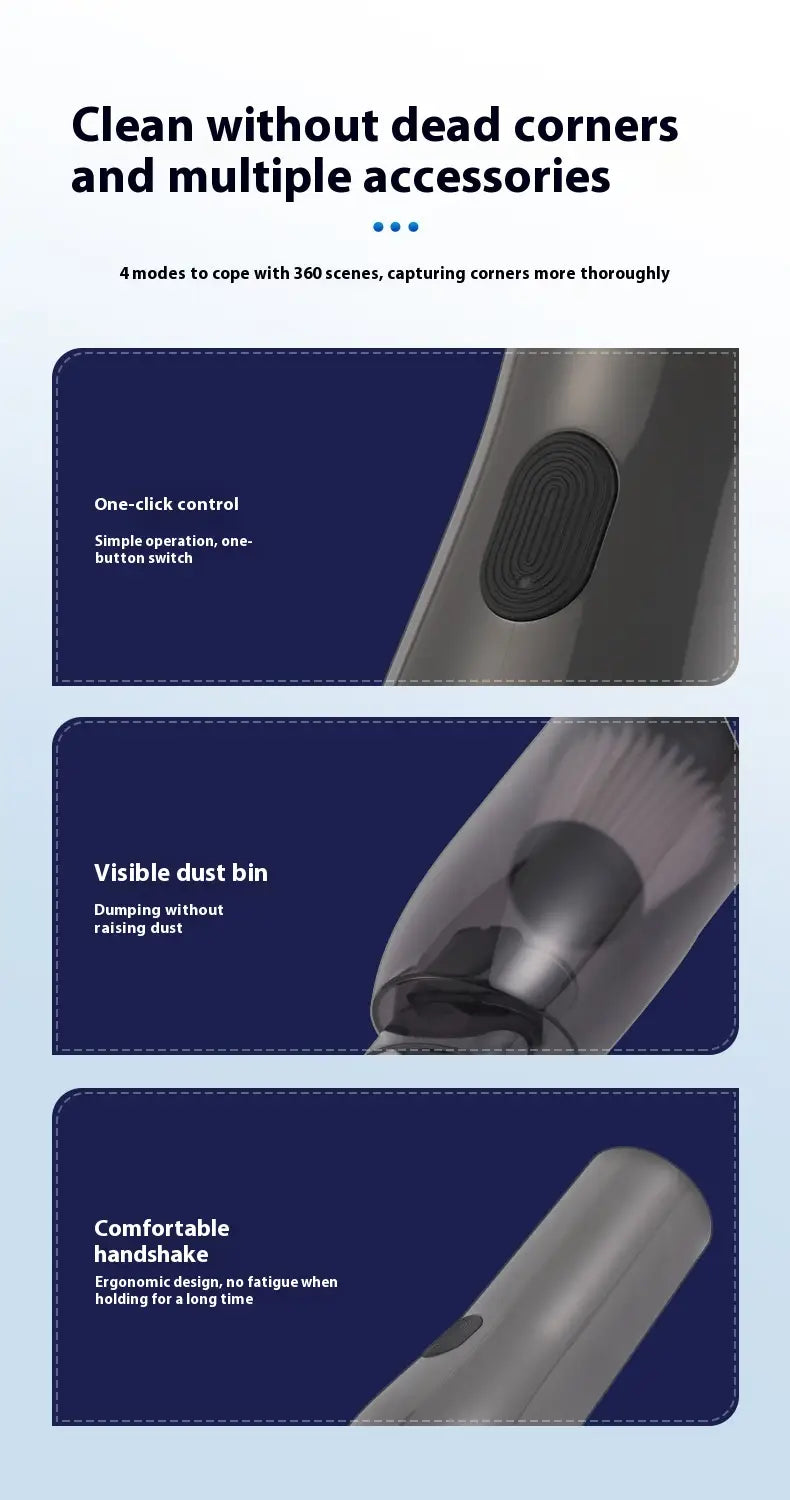 silver handheld vacuum cleaner x1pc with one-click control and visible dust bin for black car integrated wireless handheld vacuum use
