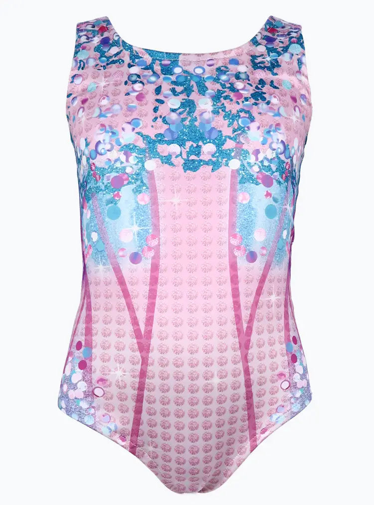 Pink and blue sequined luxury women’s fashion bikini swimsuit featuring a corset-style leotard design suitable for plus size dresses bikinis.
