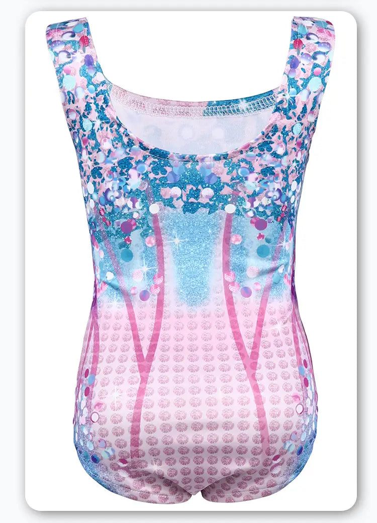 A shimmering blue and pink sequined luxury women’s fashion bikini swimsuit with a glittery gradient design perfect for plus size dresses bikinis.