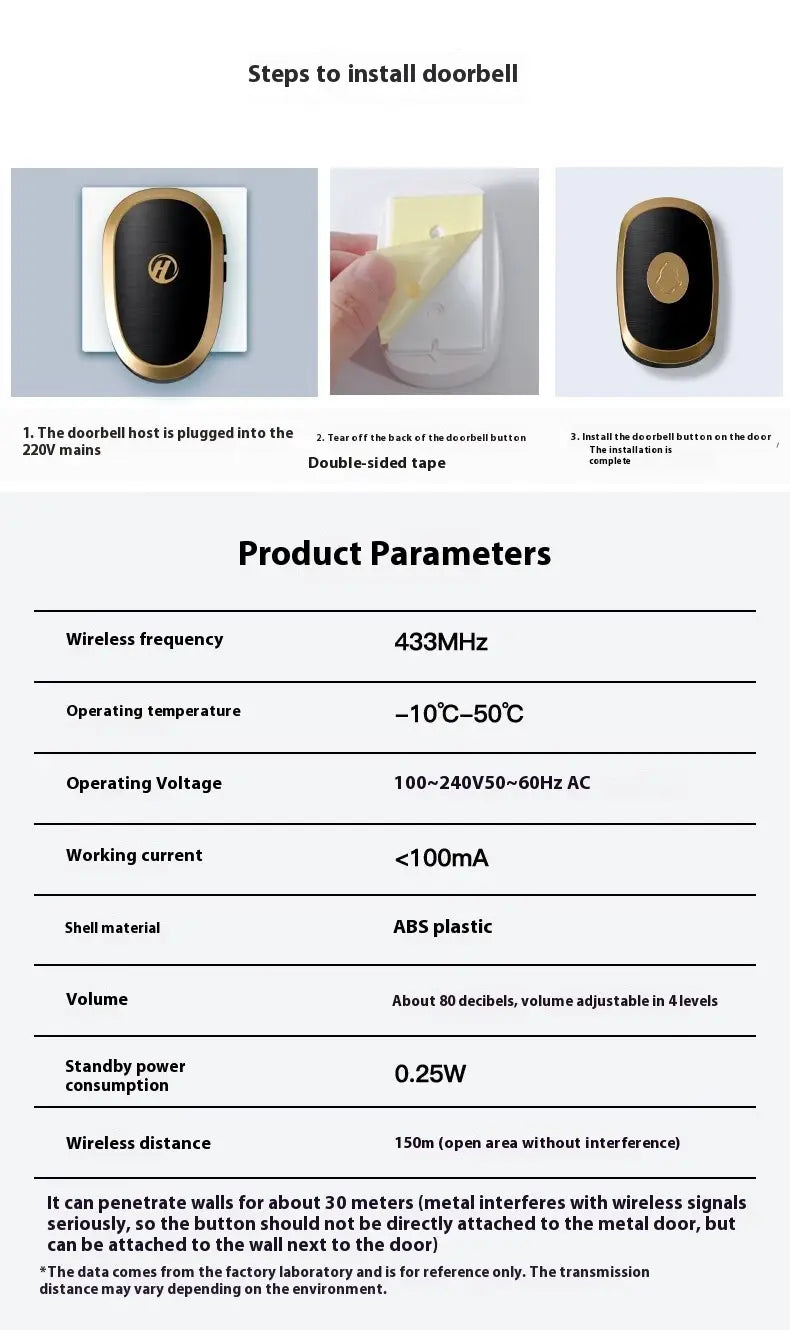 gold and black doorbell wireless home electronic with abs plastic shell for home electronic ultra use