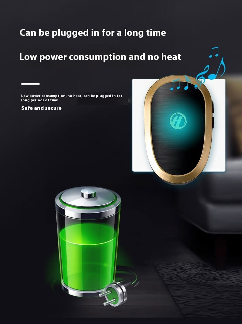 Black gold doorbell wireless home electronic featuring a gold-framed oval shape and a glowing teal circular display for home electronic ultra convenience.