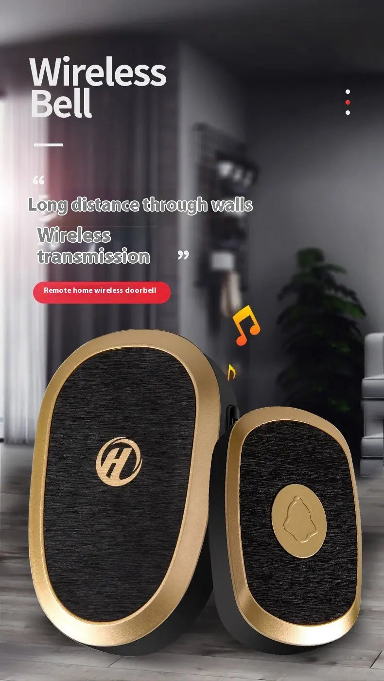 black and gold wireless doorbell wireless home electronic system with sleek oval-shaped units featuring a textured surface for modern home electronic ultra use