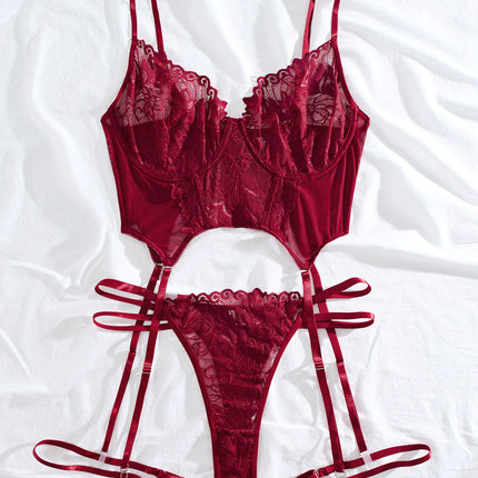 Plus Size Fat Woman Underwear Lace See-through Bra T-back Two-piece Suit - Royalessencelux