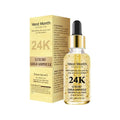 Gold-toned glass bottle of west month premium 24k luxury gold ampoule firming facial lotion with black dropper cap
