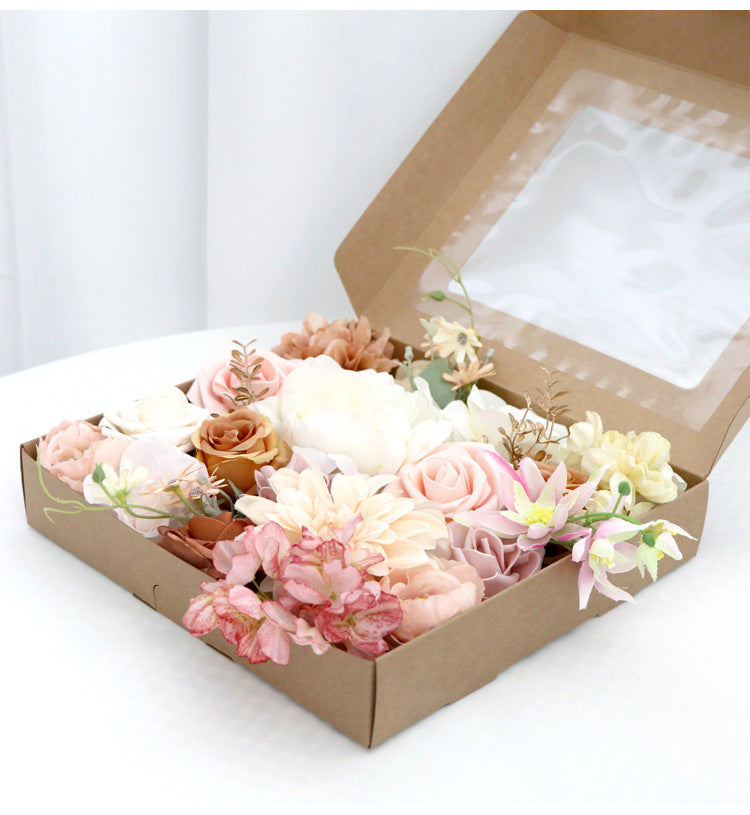 Bridal Bouquet Silk Flower Gift Box, Purple and White Dahlia Wedding Bouquet