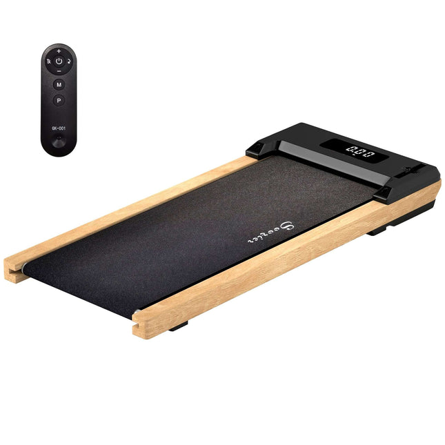 2.5HP Walking Pad, Wood Under Desk Treadmill with Remote Control, Transport Wheels and LED Display for Home Gym Office - Royalessencelux