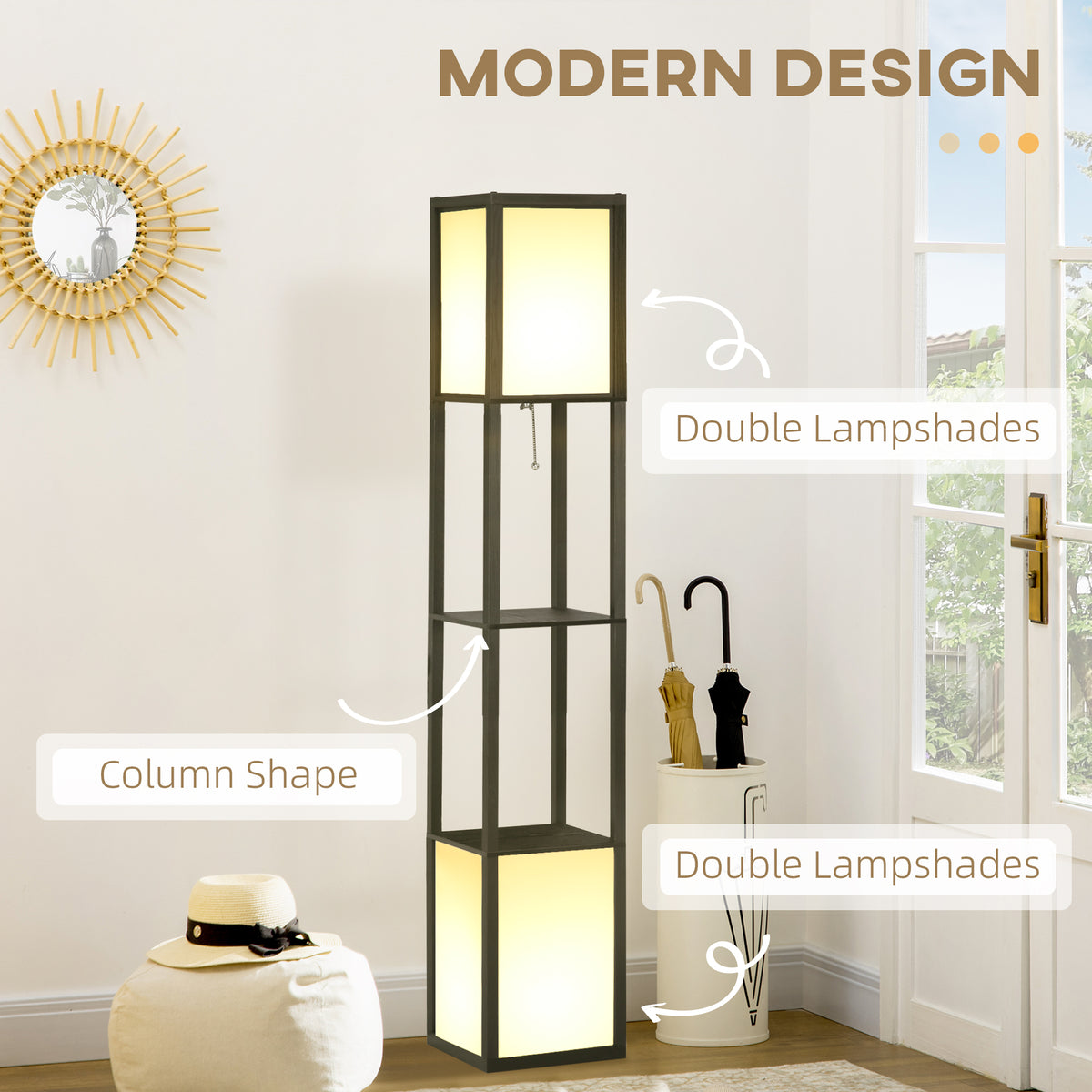 Modern shelf floor lamp with dual ambient light and storage shelves – view 2