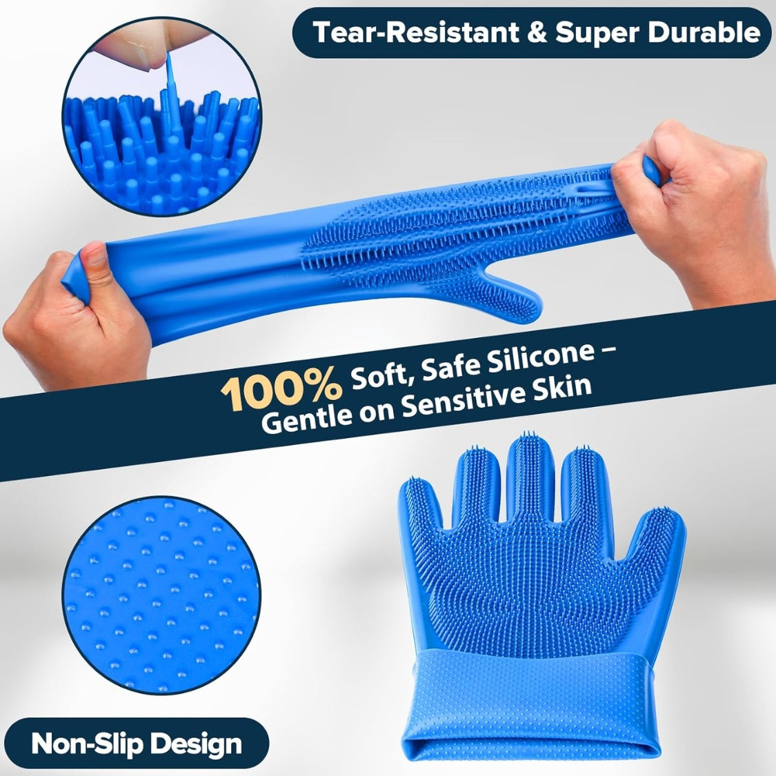 6-piece silicone pet grooming kit with bath gloves, brushes and finger toothbrushes – view 4