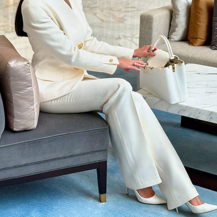 Solid Color Single-breasted Blazer & High-waisted Pants Set - Royalessencelux