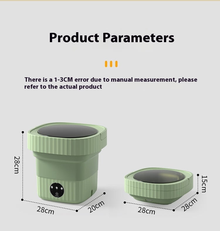 Mint green ribbed folding washing machine with collapsible design and black lid for efficient folding washing.