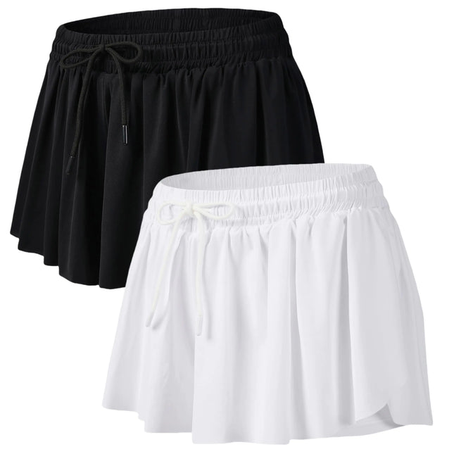 2 Pack Flowy Athletic Shorts with Pockets for Women Gym Yoga Workout Running Sweat Butterfly Lounge XXL Black White