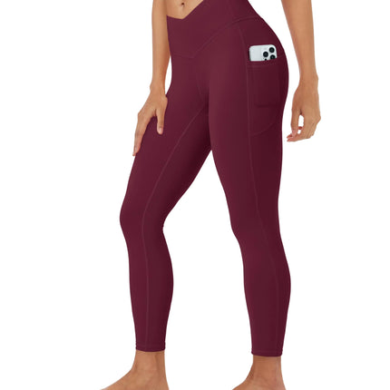 MAGCOMSEN Yoga Pants for Women High Waisted Leggings Burgundy Compression Casual Leggings V Waist Gym Workout Tights 2XL
