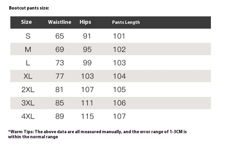 size chart for bootcut pants displaying measurements in inches across sizes s to 4xl for a light blue tailored business suit with gold buttons suitable for professional wear including options like wine red suit.