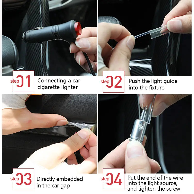 Black car cigarette lighter head with red button and clear light guide assembly for purple interior car led light strip cigarette lighter.