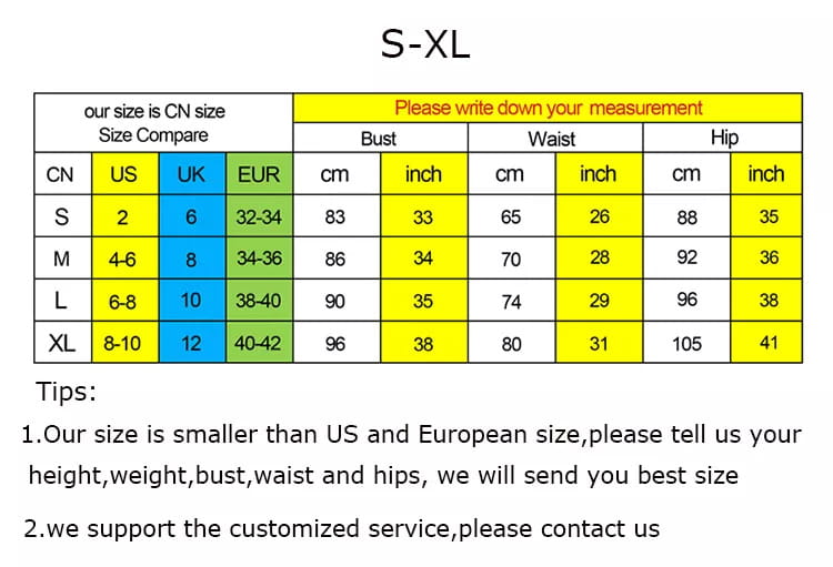 Size conversion chart for silver beaded sexy elegant fishtail gown displaying chinese cn us uk and european eur sizes across bust waist and hip measurements.