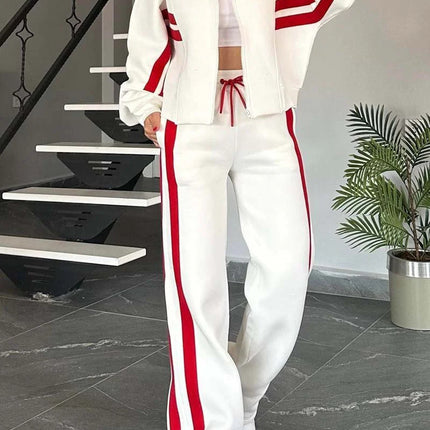 Y2K Striped Zip Top Jacket Casual Sportssuit Women