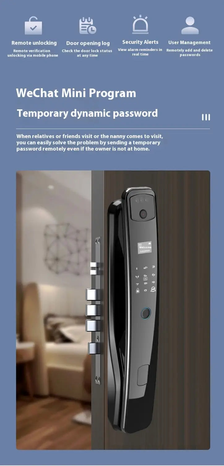 black smart door lock with sleek modern design and digital keypad for home fully automatic fingerprint 3d facial security system