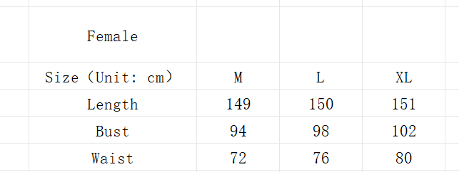 Female clothing size chart in centimeters for sizes m l and xl of the Poseidon queen king god of war costume