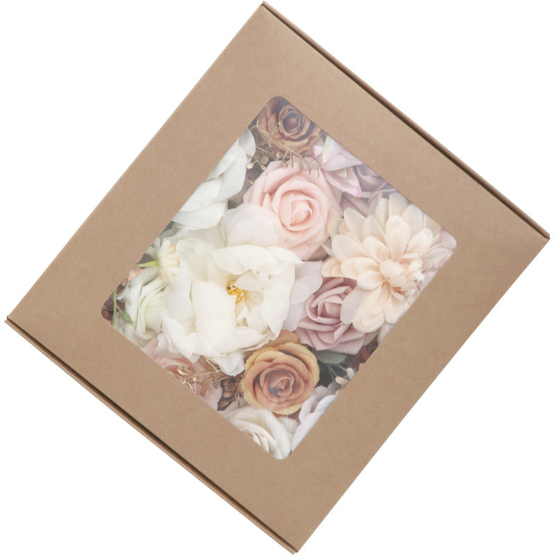 Bridal Bouquet Silk Flower Gift Box, Purple and White Dahlia Wedding Bouquet