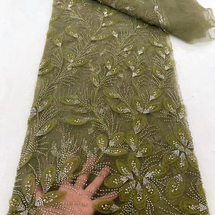 Ribbon Flower Beaded Tulle Lace Fabric Cocktail Party Occasion Evening Dress Embroidered Cloth Lace - Royalessencelux