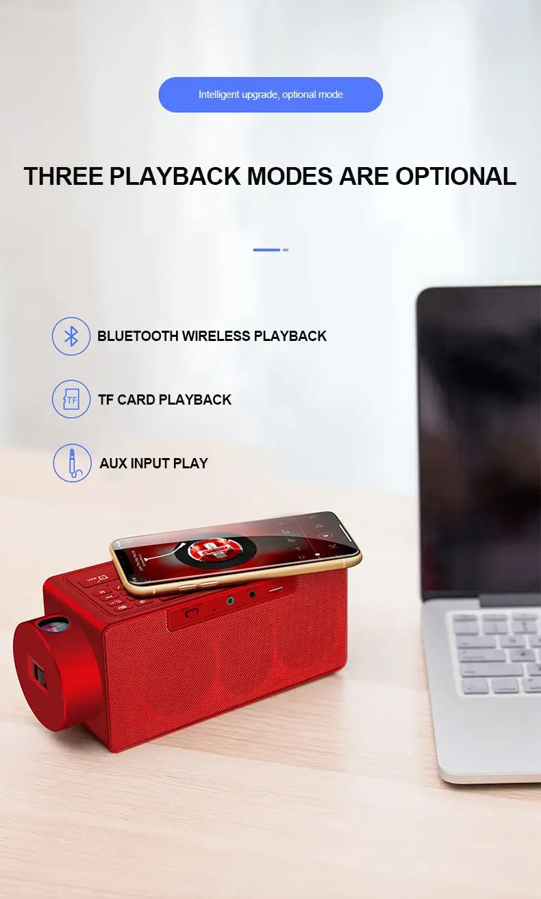 Red rectangular portable s91s fashion wireless bluetooth speaker clock with glossy finish and integrated phone stand.
